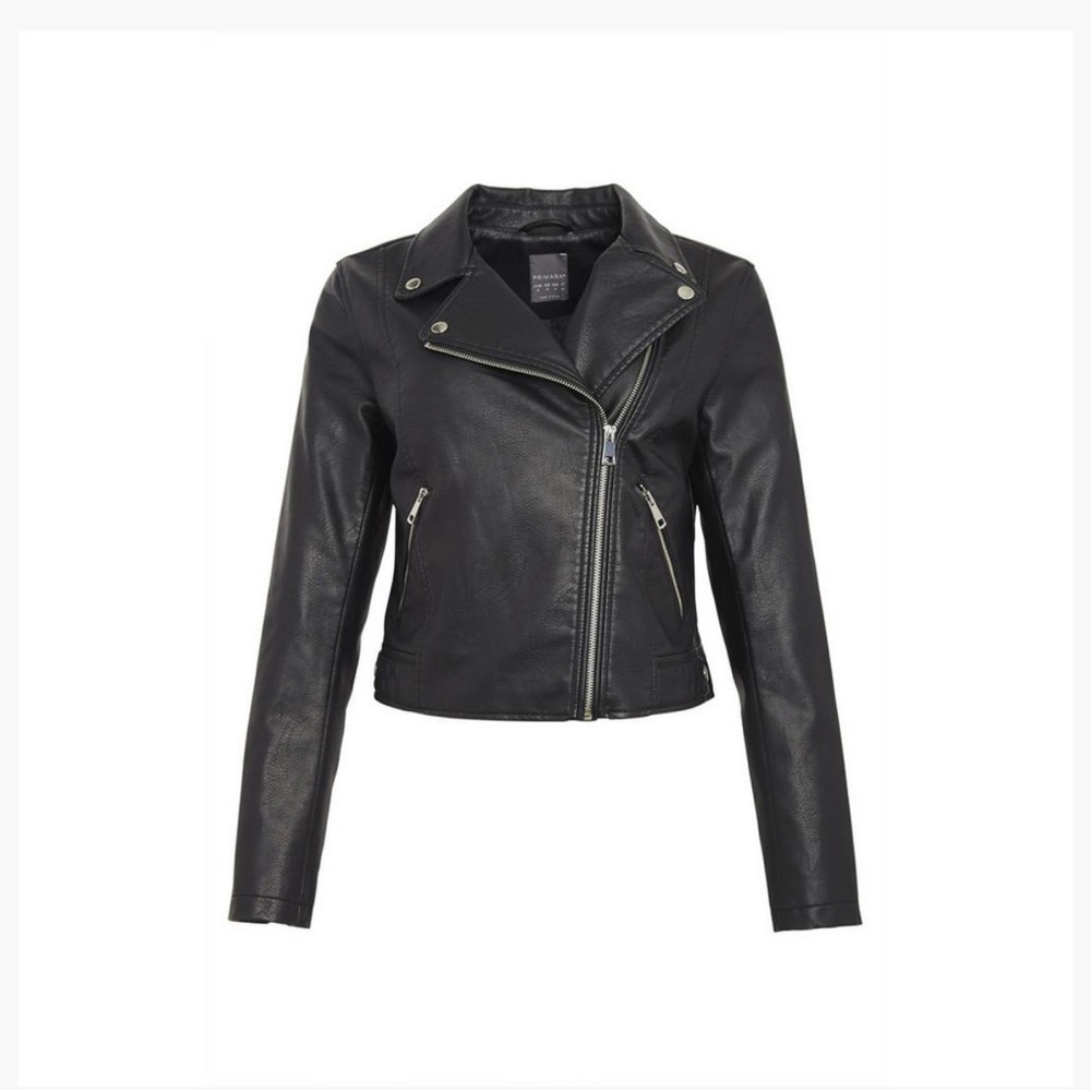 PRIMARK Black Essential Faux Leather Biker Jacket - Size 4
